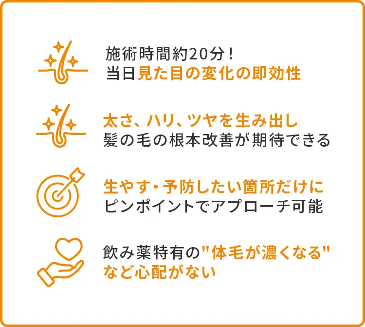 施術時間20分！太さハリツヤを生み出し生やす予防したい箇所だけ体毛が濃くなる心配がない