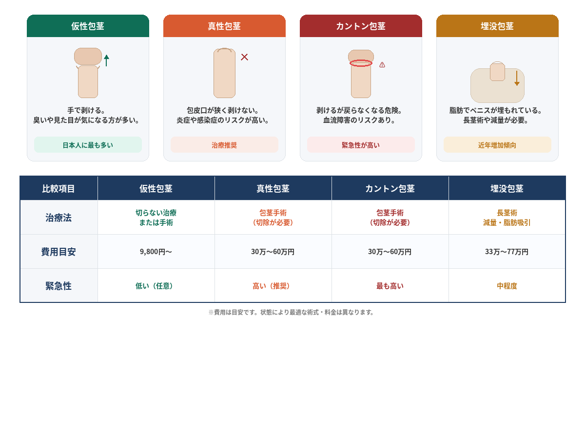 包茎4種類の比較表
