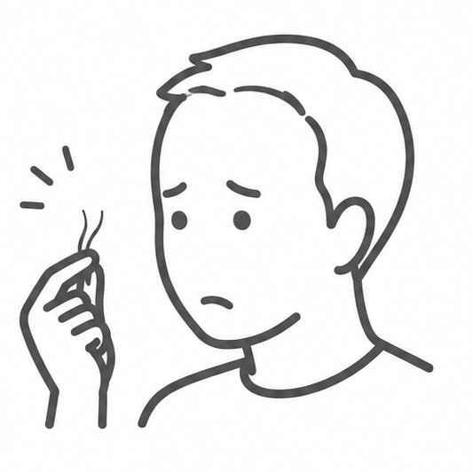 抜けた毛を見て気にする男性のイラスト